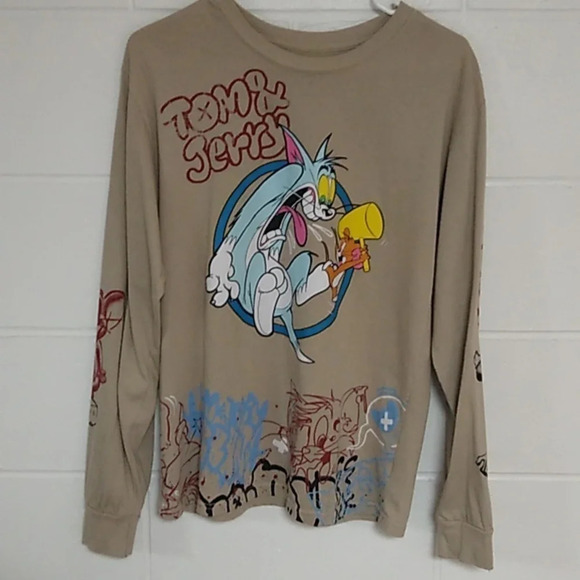 TOM AND JERRY GRAPHIC GRAFITI LONG SLEEVE TEE SHIRT MED 38-40 - Picture 1 of 8